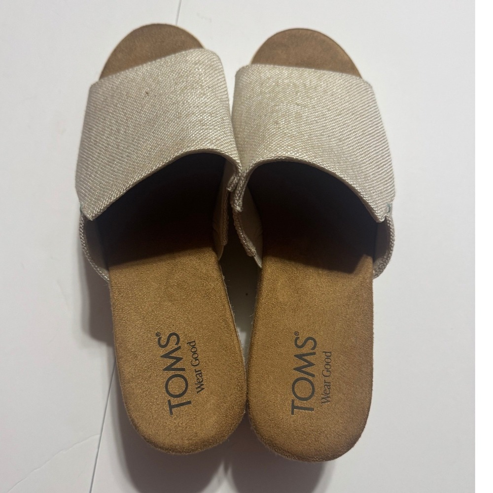 TOMS Diana Metallic Champagne Platform Espadrille Slide Sandals Womens 8.5